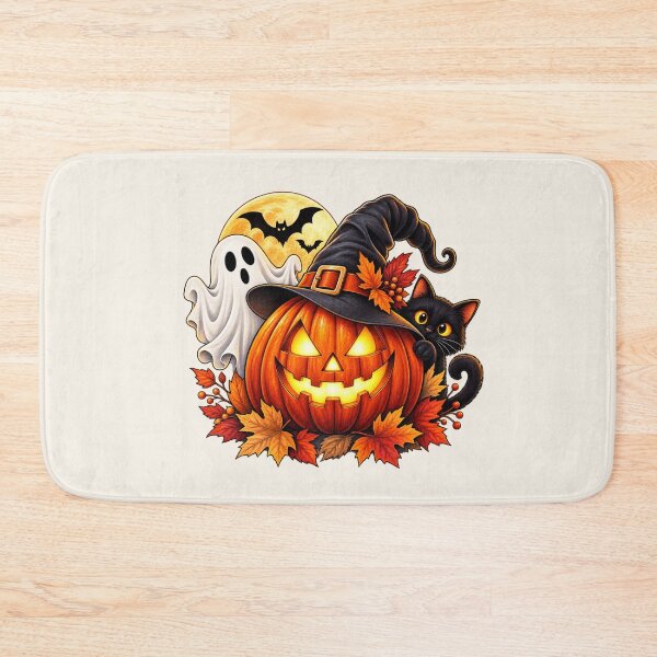 Item preview, Happy Halloween Pumpkin Ghost Black Cat designed and sold by Corvoria.