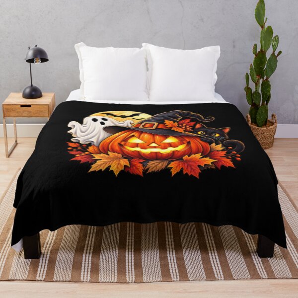 Item preview, Happy Halloween Pumpkin Ghost Black Cat designed and sold by Corvoria.