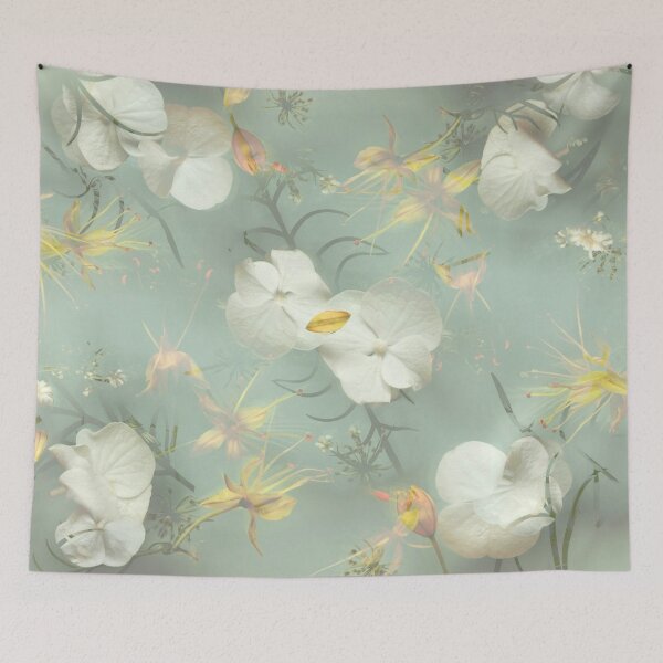 Item preview, Dreamy White Floral Pattern – Soft Sage Green Botanical Print designed and sold by BuckaBaby.