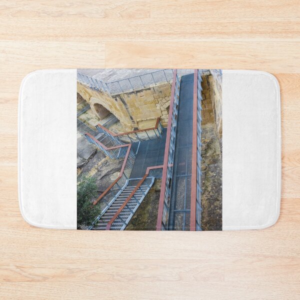 Item preview, Metal Walkway and Staircase Over Ancient Stone Architecture Showing Modern Bridge and Access Ramp designed and sold by Nmallia.