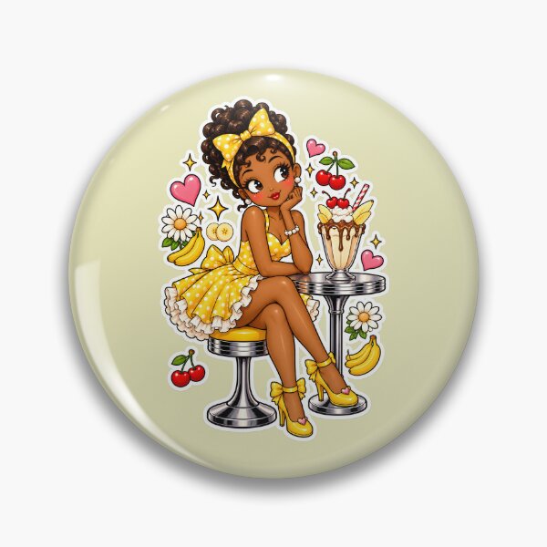 Item preview, Retro Diner Girl – Yellow Polka Dot Banana Milkshake Pin Up designed and sold by AnyMar2023.