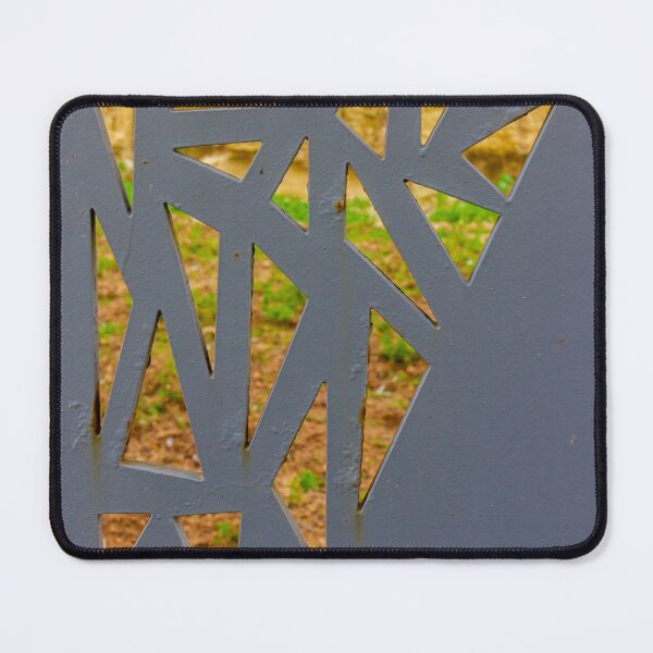 Item preview, Decorative Metal Panel With Geometric Cutouts Over Garden Background, Modern Architectural Screen designed and sold by Nmallia.