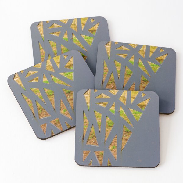 Item preview, Decorative Metal Panel With Geometric Cutouts Over Garden Background, Modern Architectural Screen designed and sold by Nmallia.