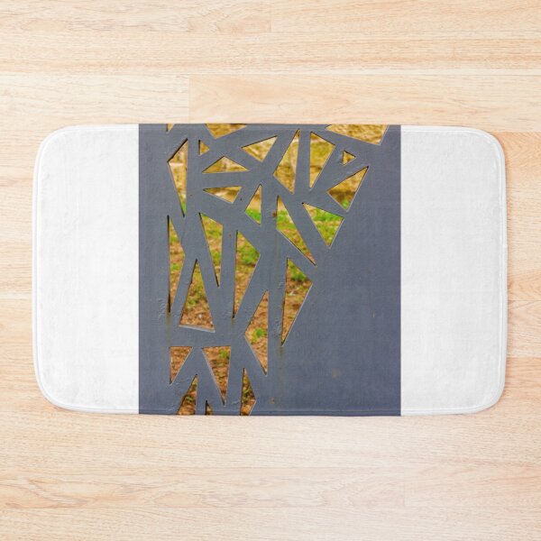 Item preview, Decorative Metal Panel With Geometric Cutouts Over Garden Background, Modern Architectural Screen designed and sold by Nmallia.