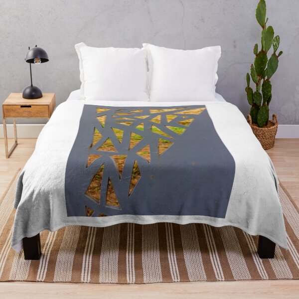 Item preview, Decorative Metal Panel With Geometric Cutouts Over Garden Background, Modern Architectural Screen designed and sold by Nmallia.