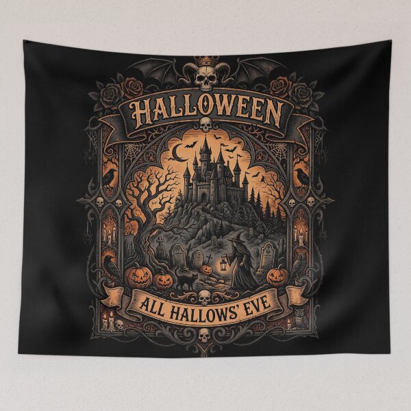 Item preview, Halloween Gothic Castle Witch Graveyard All Hallows Eve Art designed and sold by DarkOriginArts.