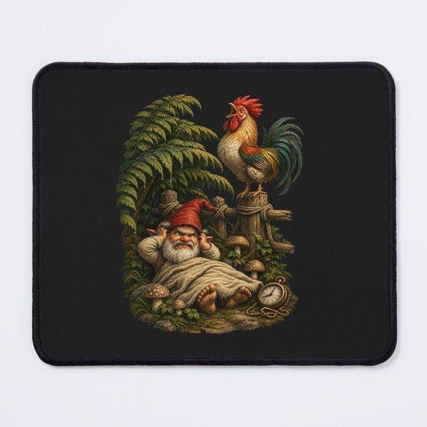 Item preview, Too Early for Crowing – Funny Forest Gnome Illustration designed and sold by Alpine-Ink.