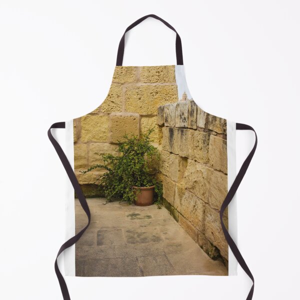 Item preview, Potted Green Plant in Corner Between Weathered Yellow Stone Walls on Historic Terrace designed and sold by Nmallia.
