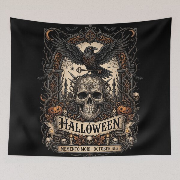 Item preview, Raven Skull Memento Mori Halloween Gothic Ornate Poster designed and sold by DarkOriginArts.