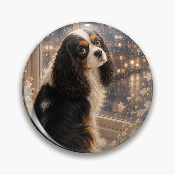 Item preview, Cavalier King Charles Spaniel by the Window with Roses designed and sold by ManJiangHong.