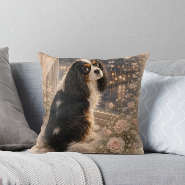 Item preview, Cavalier King Charles Spaniel by the Window with Roses designed and sold by ManJiangHong.