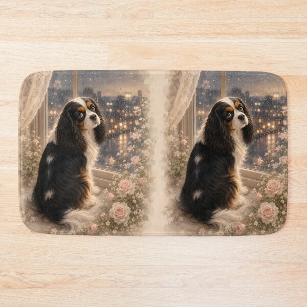 Item preview, Cavalier King Charles Spaniel by the Window with Roses designed and sold by ManJiangHong.