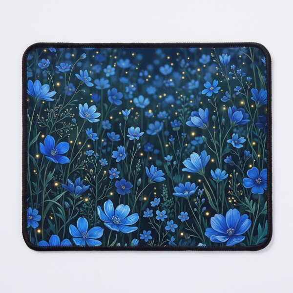 Item preview, Night Blue Wildflowers Glowing Fireflies Floral Nature Graphic designed and sold by PACS0011.
