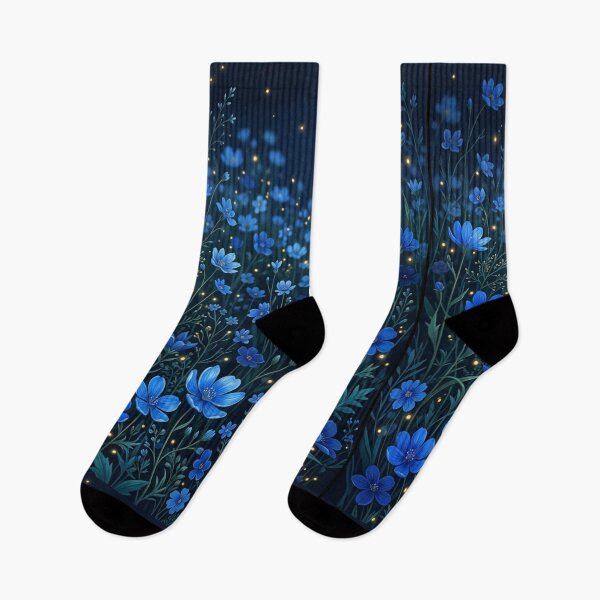 Item preview, Night Blue Wildflowers Glowing Fireflies Floral Nature Graphic designed and sold by PACS0011.