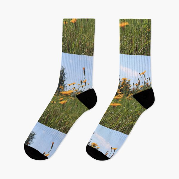 Item preview, Yellow wildflowers meadow in blue sky designed and sold by naturematters.