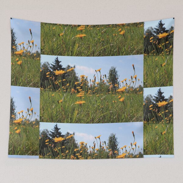Item preview, Yellow wildflowers meadow in  blue sky designed and sold by naturematters.
