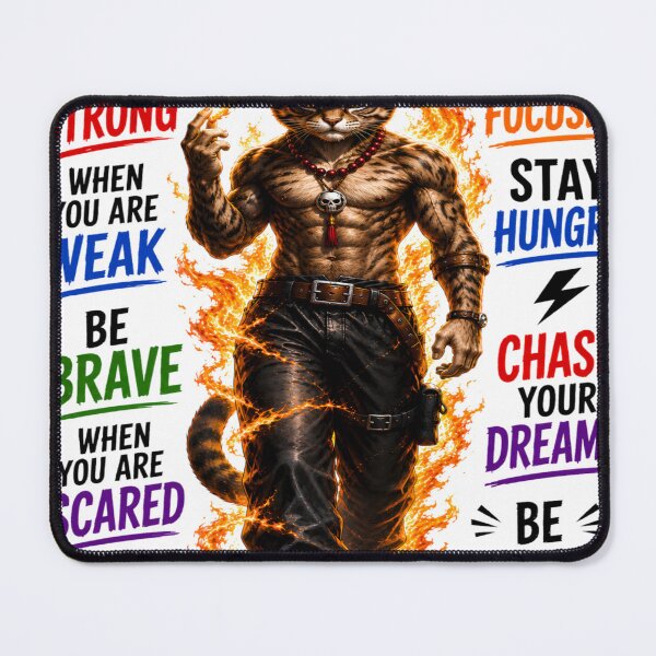 Item preview, Be Strong, Stay Focused – Fierce Fire Cat Motivational Streetwear designed and sold by abdlhakim taoufik.