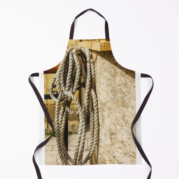 Item preview, Coiled Rope Hanging on Stone Railing Beside Marble Wall with Sunlit Texture and Shadows designed and sold by Nmallia.