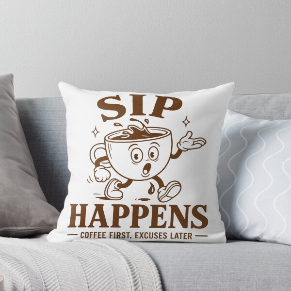 Item preview, Sip Happens Coffee First Excuses Later Retro Mascot designed and sold by ElcastDesigns.