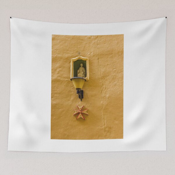 Item preview, Yellow Stucco Wall With Small Religious Shrine, Lamp and Decorative Star in Mediterranean Alley designed and sold by Nmallia.