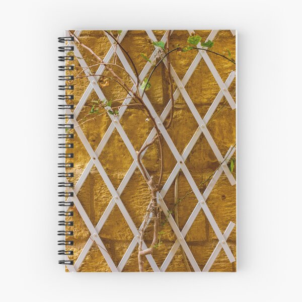 Item preview, Climbing Vine on White Trellis Against Textured Yellow Brick Wall Rustic Garden Background designed and sold by Nmallia.