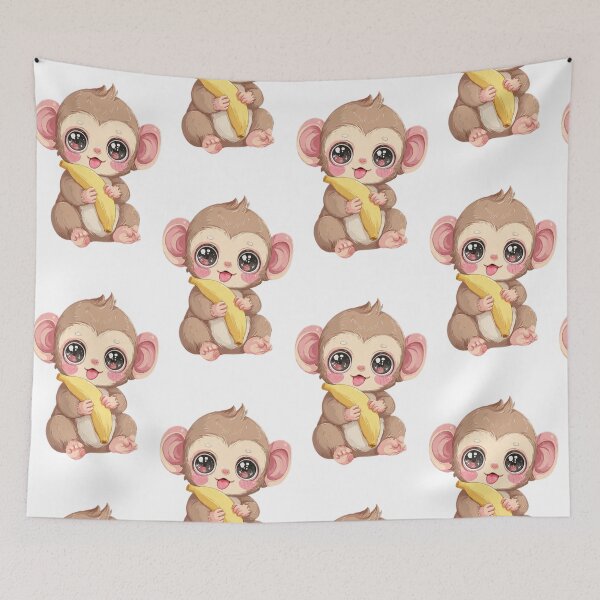 Item preview, Cute Kawaii Baby Monkey Eating a Banana designed and sold by Car23314.