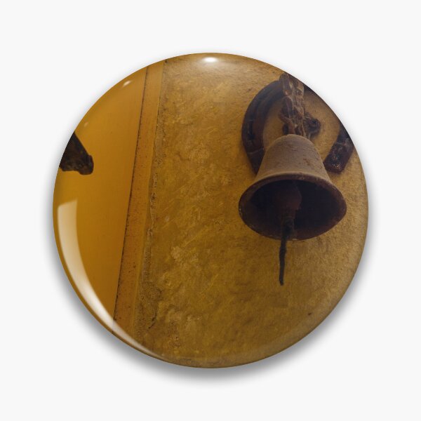 Item preview, Rustic Door Bell and Horseshoe Mounted on Sunlit Yellow Stone Wall in Mediterranean Alley designed and sold by Nmallia.