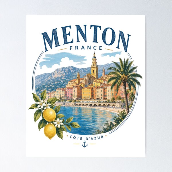 Item preview, Menton France – Côte d'Azur Vintage Travel Graphic designed and sold by CraigDesignWork.