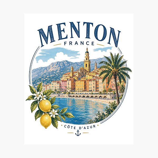 Item preview, Menton France – Côte d'Azur Vintage Travel Graphic designed and sold by CraigDesignWork.