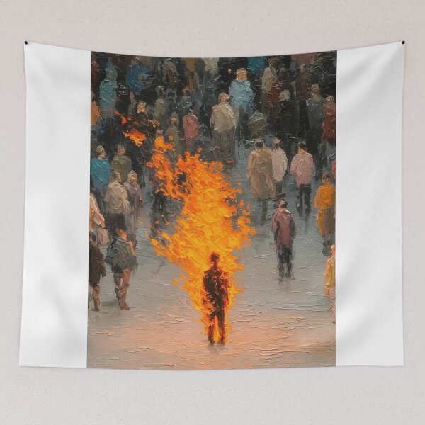 Item preview, Burning Through the Crowd Art | Surrealist Fire Figure | Outsider Aesthetic designed and sold by cezzarie.
