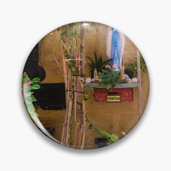 Item preview, Outdoor Virgin Mary Statue Shrine With Donation Box Surrounded By Potted Plants And Vines designed and sold by Nmallia.