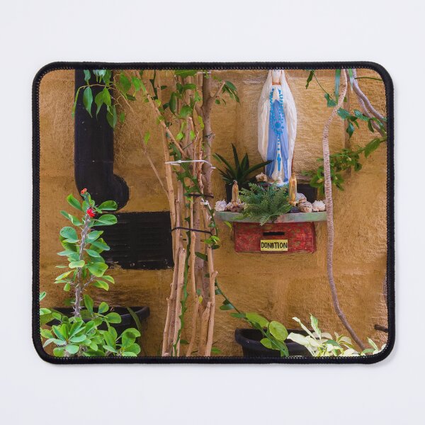 Item preview, Outdoor Virgin Mary Statue Shrine With Donation Box Surrounded By Potted Plants And Vines designed and sold by Nmallia.
