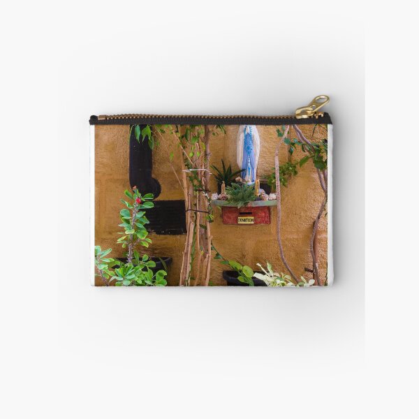 Item preview, Outdoor Virgin Mary Statue Shrine With Donation Box Surrounded By Potted Plants And Vines designed and sold by Nmallia.