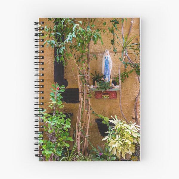 Item preview, Outdoor Virgin Mary Statue Shrine With Donation Box Surrounded By Potted Plants And Vines designed and sold by Nmallia.