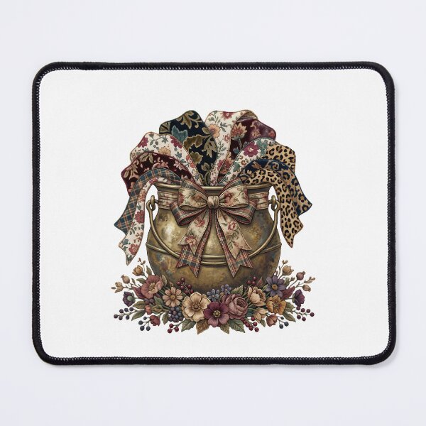 Item preview, Coquette Witch Cauldron with Autumn Florals and Leopard Ribbons designed and sold by abdelski.