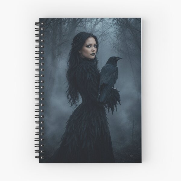 Item preview, Raven Witch in the Mist – Gothic Woman and Black Raven Dark Fantasy Art designed and sold by WhimsyWink.