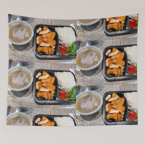 Item preview, Crispy Chicken Katsu Bento Box with Rice and Soup Art Print designed and sold by KaleChub.