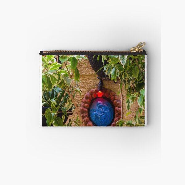 Item preview, Blue Religious Wall Medallion With Red Light Nestled Among Green Garden Foliage On Stone designed and sold by Nmallia.