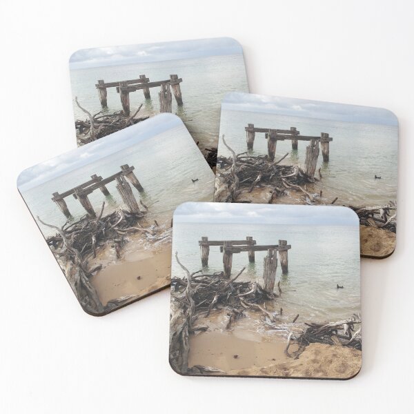Item preview, Old pier, driftwood, ocean at Point Nepean, Victoria, Australia designed and sold by Juliette Remfrey.