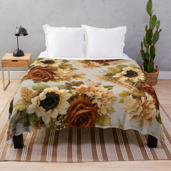 Item preview, Autumn Sunflower and Rose Floral Pattern Art designed and sold by THE SPLATTERED HAUS BY SAGE BANKS.