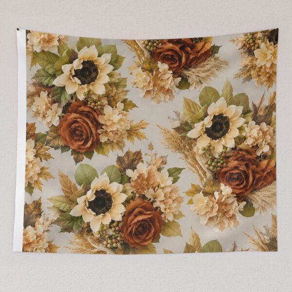 Item preview, Autumn Sunflower and Rose Floral Pattern Art designed and sold by THE SPLATTERED HAUS BY SAGE BANKS.
