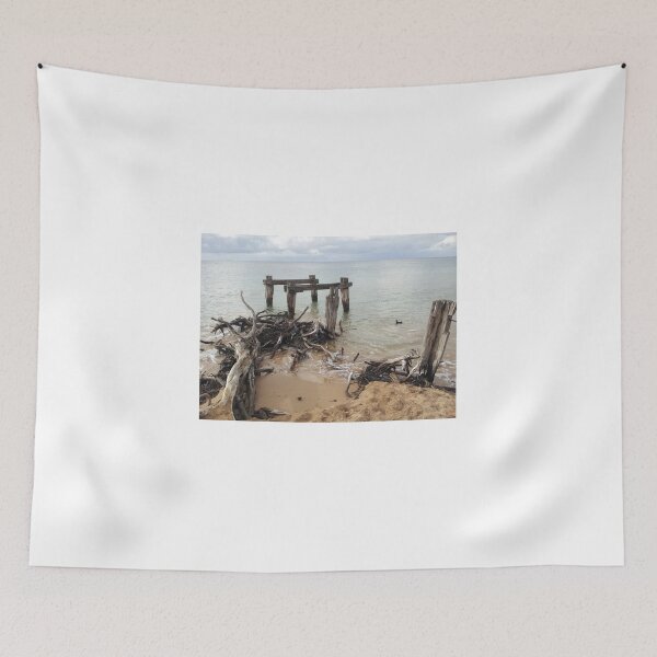 Item preview, Old pier, driftwood, ocean at Point Nepean, Victoria, Australia designed and sold by Juliette Remfrey.