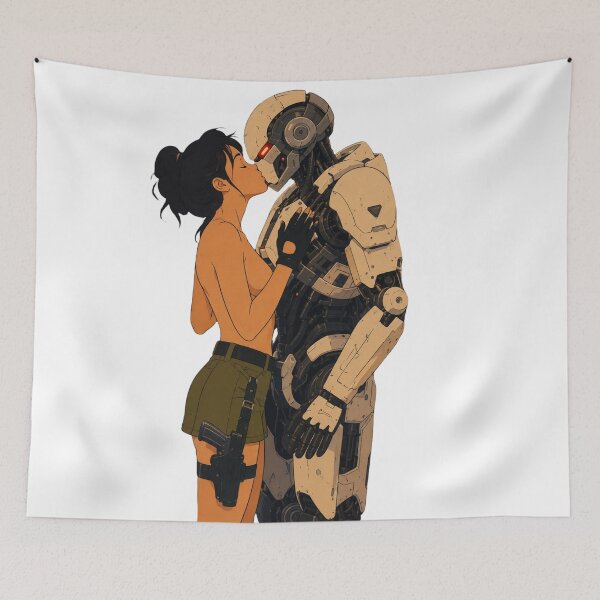 Item preview, Retro Futuristic Robot Kiss – Sci-Fi Pin-Up Romance designed and sold by  Hollow Moon Studios..