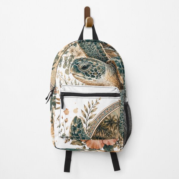 Item preview, Tropical Sea Turtle with Hibiscus Flowers – Vintage Coastal Ocean Wildlife Art with Hawaiian Beach Sunset and Botanical Island Paradise Design designed and sold by Gold Turtle Lina.