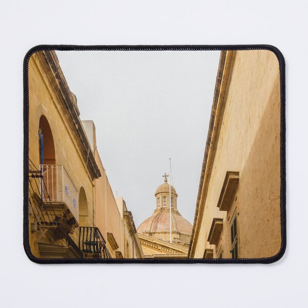 Item preview, Historic Narrow Street Framed By Warm Mediterranean Architecture With A Prominent Stone Dome Above designed and sold by Nmallia.