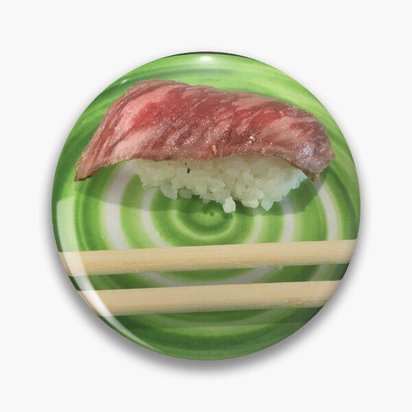 Item preview, Wagyu Beef Nigiri Sushi on Green Plate Art Print designed and sold by KaleChub.