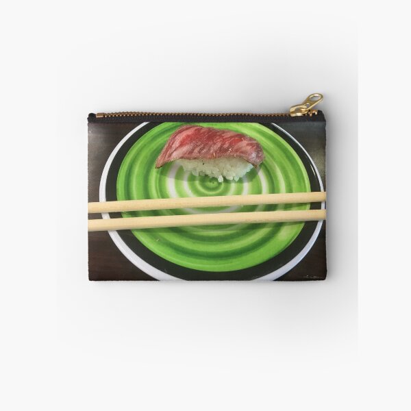 Item preview, Wagyu Beef Nigiri Sushi on Green Plate Art Print designed and sold by KaleChub.