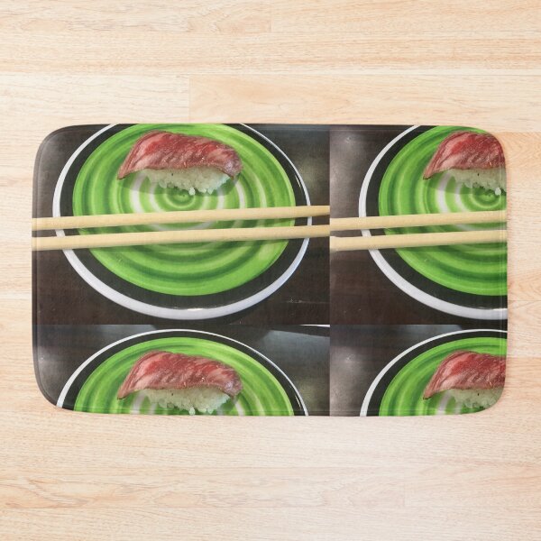 Item preview, Wagyu Beef Nigiri Sushi on Green Plate Art Print designed and sold by KaleChub.