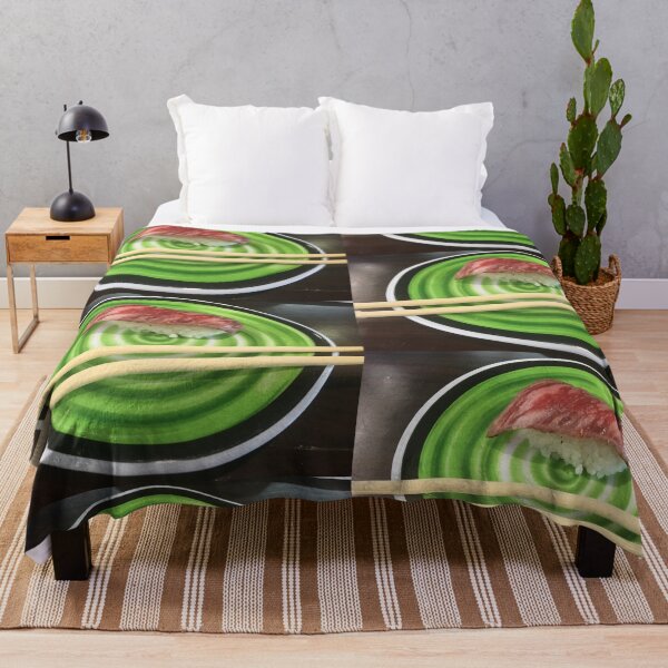 Item preview, Wagyu Beef Nigiri Sushi on Green Plate Art Print designed and sold by KaleChub.