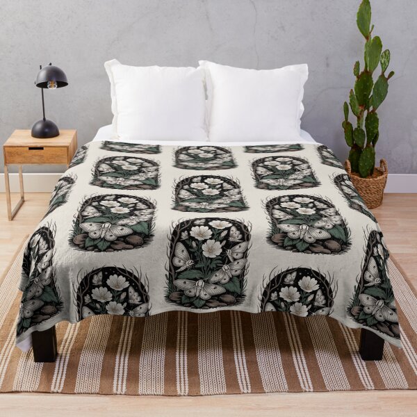 Item preview, White Moths & Flowers Gothic Botanical Arch Art designed and sold by NuvoraNest.